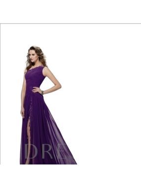 Purple One Shoulder Sleeveless Maxi Formal Dress, Small size
